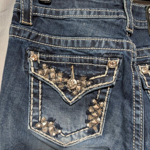Miss Me Women's Medium Wash Mid-Rise Skinny Jeans Bling Embellished Size 27 - Picture 7 of 9